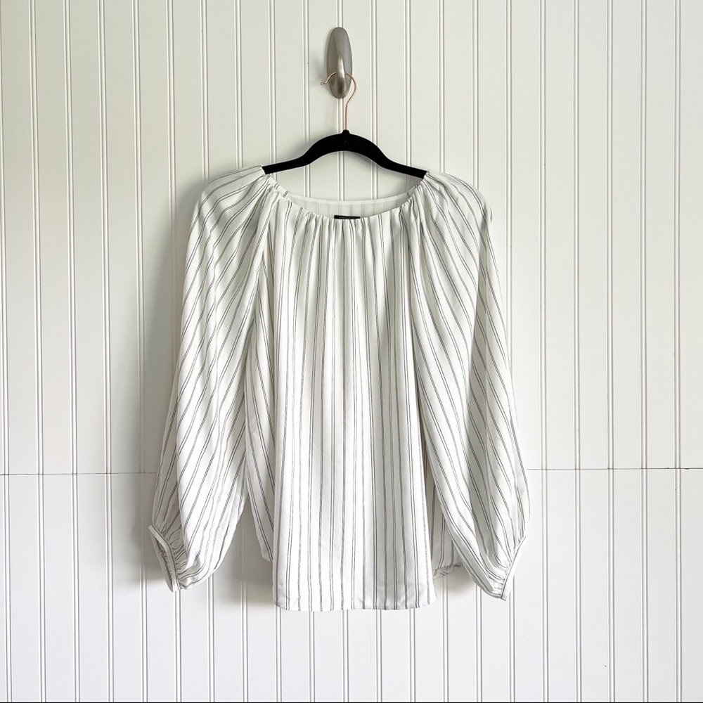 Ann Taylor White Black Pinstripe Blouse